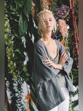 Linenfox Juta Linen Loose Oversized Jacket Platinum Grey
